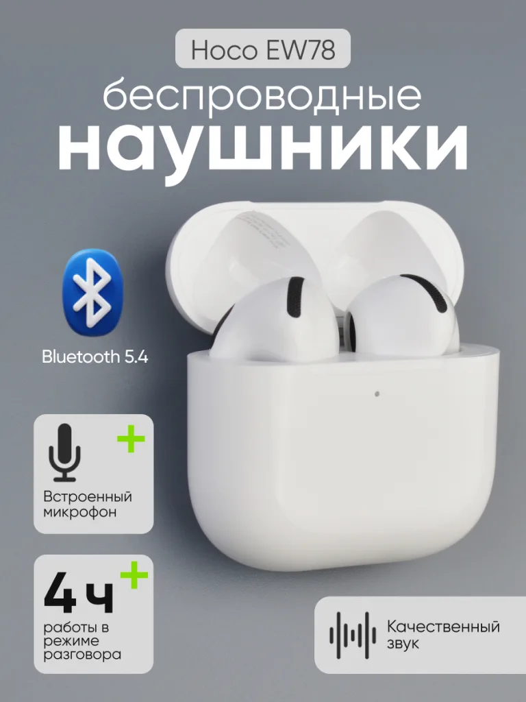 Основное изображение беспроводных наушников Hoco EW78 белого цвета.