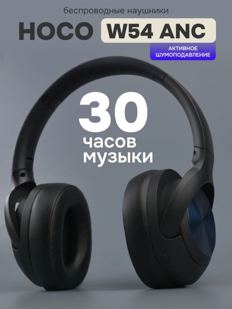 Беспроводные наушники Hoco W54 с режимом ANC 3 Беспроводные наушники Hoco W54 ANC в черном цвете.
