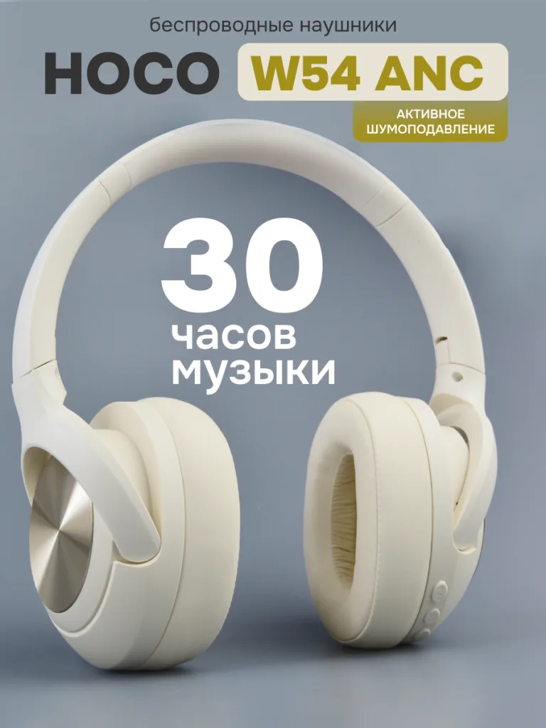 Беспроводные наушники Hoco W54 с режимом ANC 16 Беспроводные наушники Hoco W54 ANC в белом цвете.