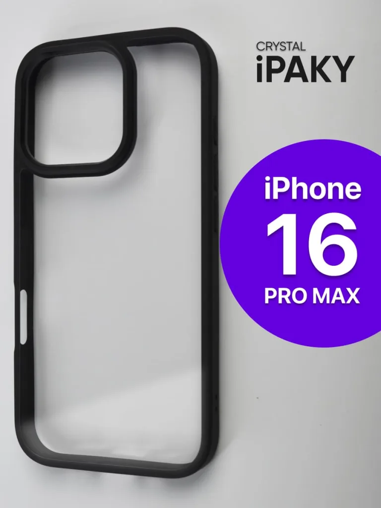 Чехол iPaky Crystal на iPhone 16 Pro Max с черной рамкой – прозрачный кейс