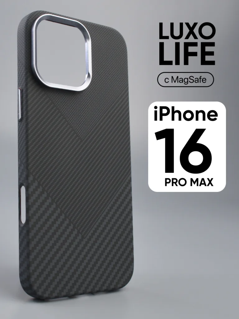 Чехол Luxo life Magsafe для iPhone 16 Pro Max с карбоновым узором, вид спереди.