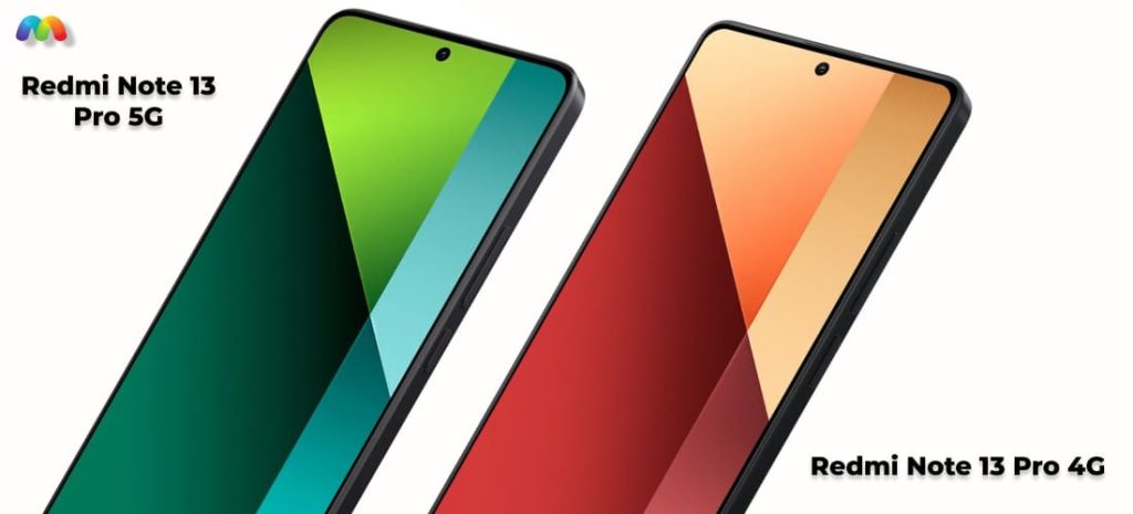Смартфоны Redmi Note 13 Pro 5G и Redmi Note 13 Pro 4G рядом, показаны с лицевой стороны