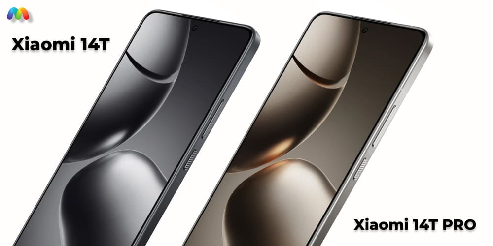 Xiaomi 14T и Xiaomi 14T PRO в ракурсе спереди и сбоку