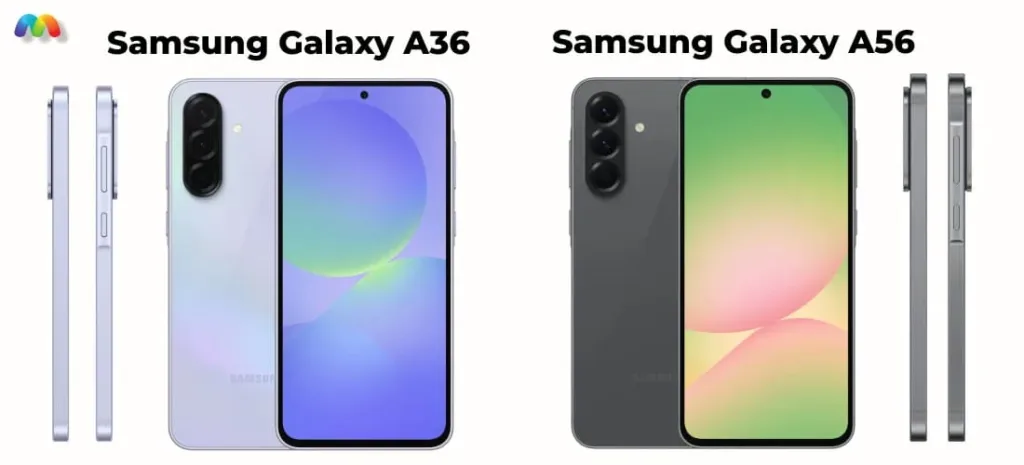 Сравнение Samsung Galaxy A36 и A56 с разных сторон
