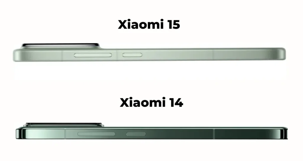 Xiaomi 14 и 15 — вид сбоку и спереди, сравнение дисплея и толщины