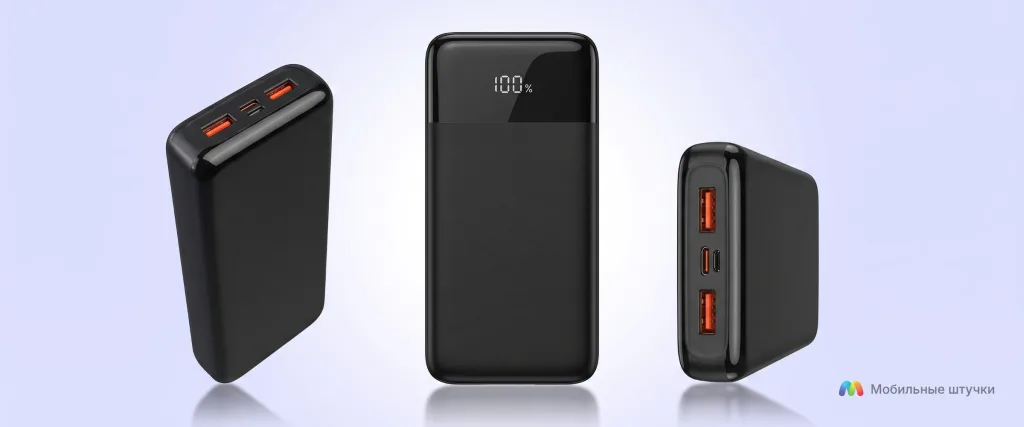 Инфографика повербанк Hoco j121A Fast 20000mAh 22.5W с поддержкой PD20W QC3.0, выходы 2xUSB 1xType-C, вход 1xMicroUSB, быстрая зарядка