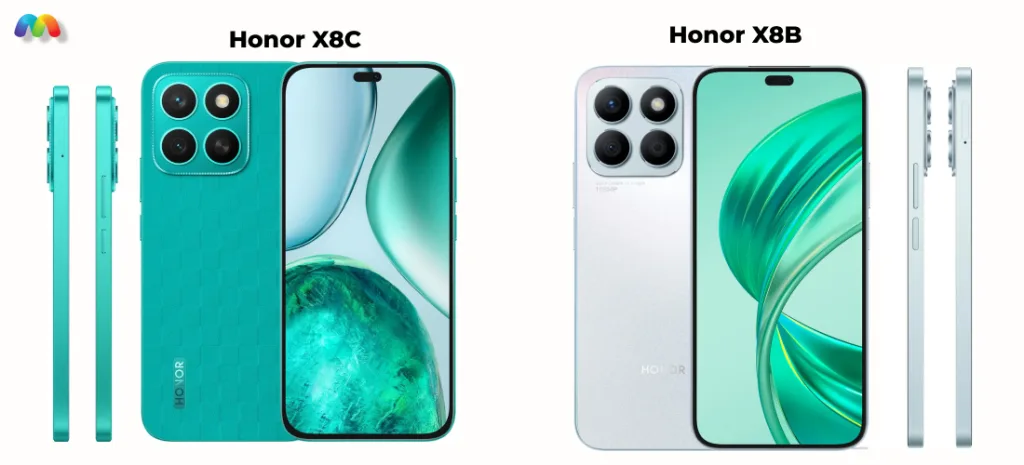 Сравнение Honor X8C и Honor X8B 2 Полное сравнение дизайна смартфонов Honor X8C и Honor X8B с видом спереди, сзади и сбоку.