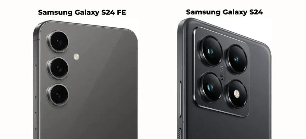 Сравнение модулей камер Samsung Galaxy S24 FE и Samsung Galaxy S24, демонстрирующее их дизайн