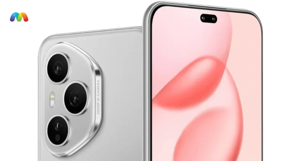 Часть серебристого смартфона Honor с тройной камерой, надписью "200MP AI CAMERA" и фронтальная панель с вырезом-таблеткой.
