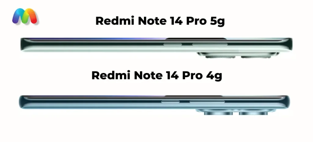 Вид на правую боковую грань Redmi Note 14 Pro 5G и 4G, где расположены кнопки питания и громкости.