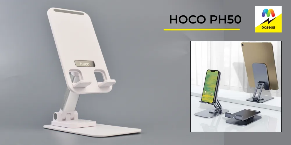 Белая подставка Hoco PH50 в использовании с гаджетами