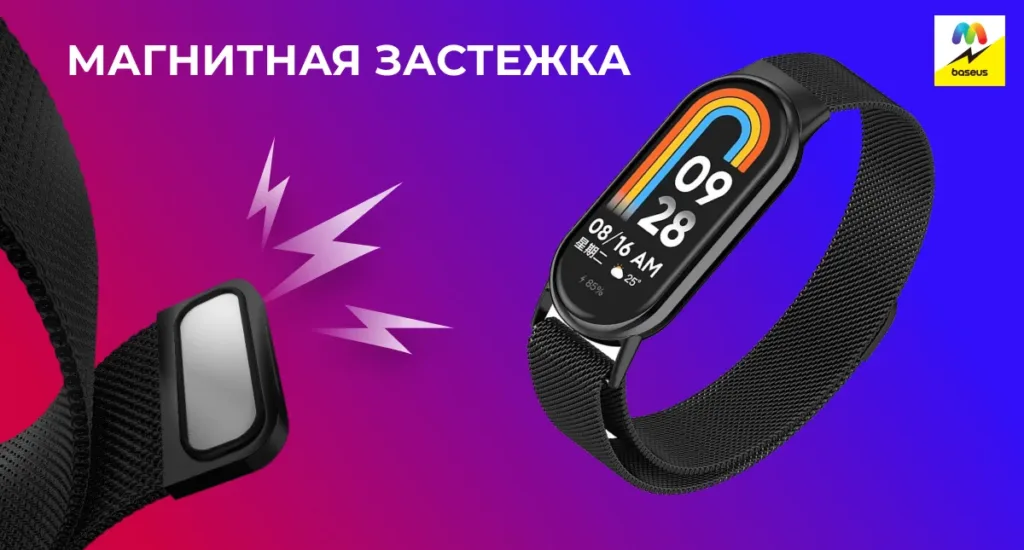 Чёрный миланский ремешок с магнитной застёжкой для Xiaomi Smart Band