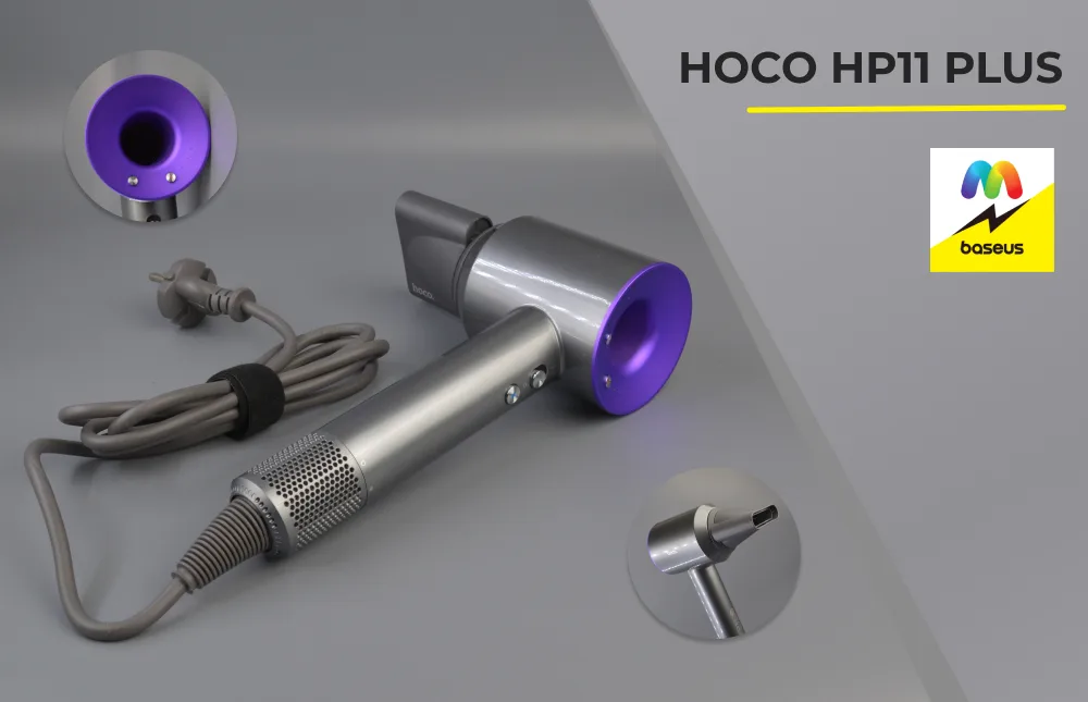 Фен Hoco HP11 Plus с насадкой-концентратором и длинным шнуром