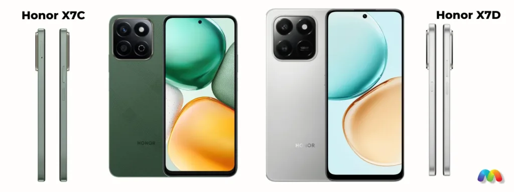 Смартфоны Honor X7C и Honor X7D со всех сторон: передняя панель, задняя и боковые грани