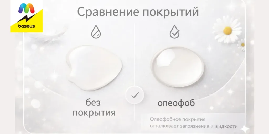 Сравнение капель воды на обычном стекле и стекле с олеофобным покрытием
