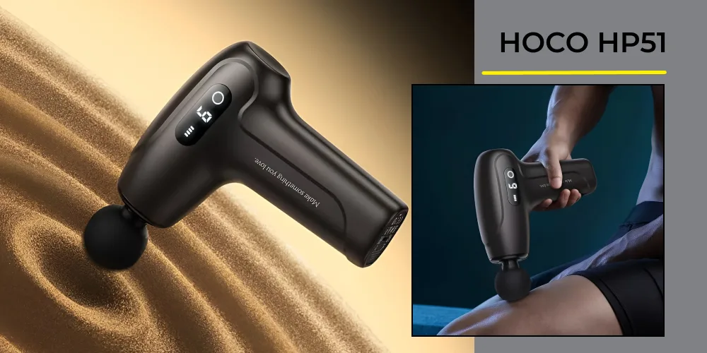 Девушка использует массажер Hoco HP51 на плече