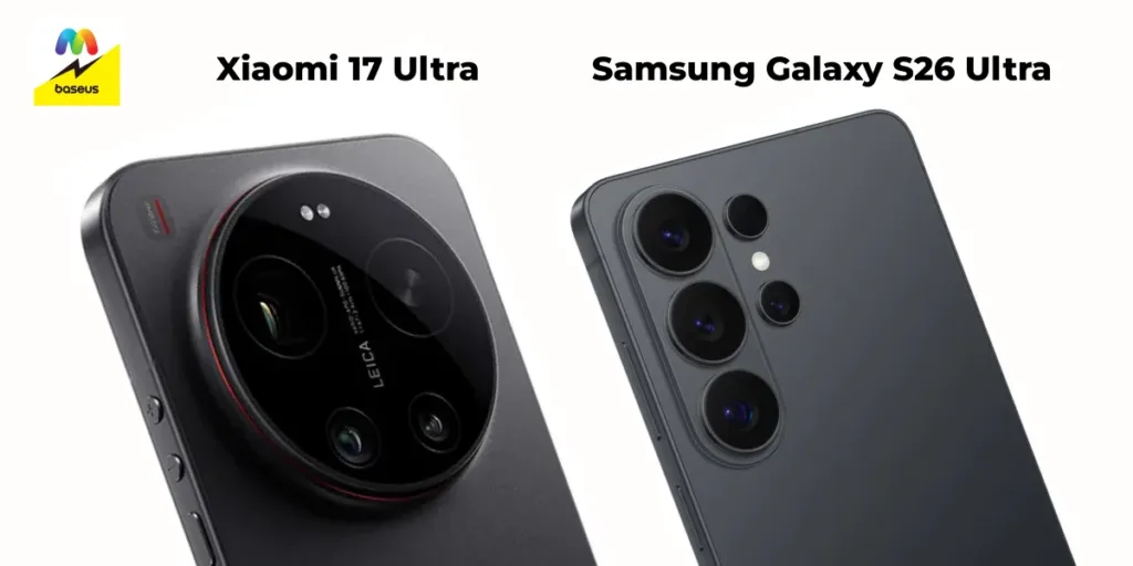 Крупный план модулей камер Xiaomi 17 Ultra и Galaxy S26 Ultra