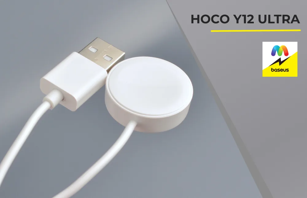 Магнитный разъем и USB-выход кабеля для зарядки часов Hoco Y12 Ultra.