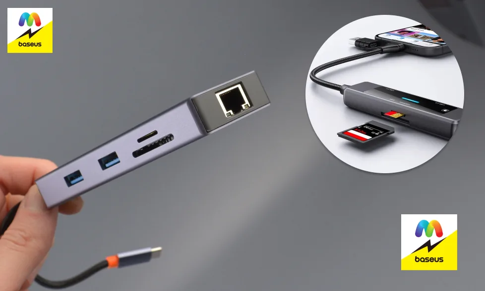 Вид на разъемы USB 3.0 картридер и LAN порт хаба