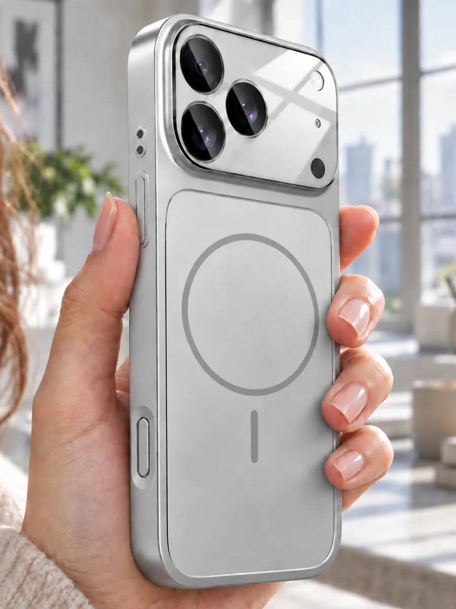 Стеклянный чехол Unipha AG Glass MagSafe (серебряный) на iPhone 17 Pro — фото 1