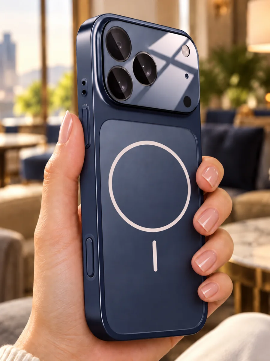 Стеклянный чехол Unipha AG Glass MagSafe (синий) на iPhone 17 Pro — фото 1