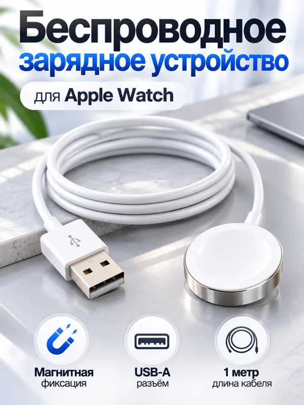 Кабель для зарядки Apple Watch магнитный USB-A 1 м (белый)