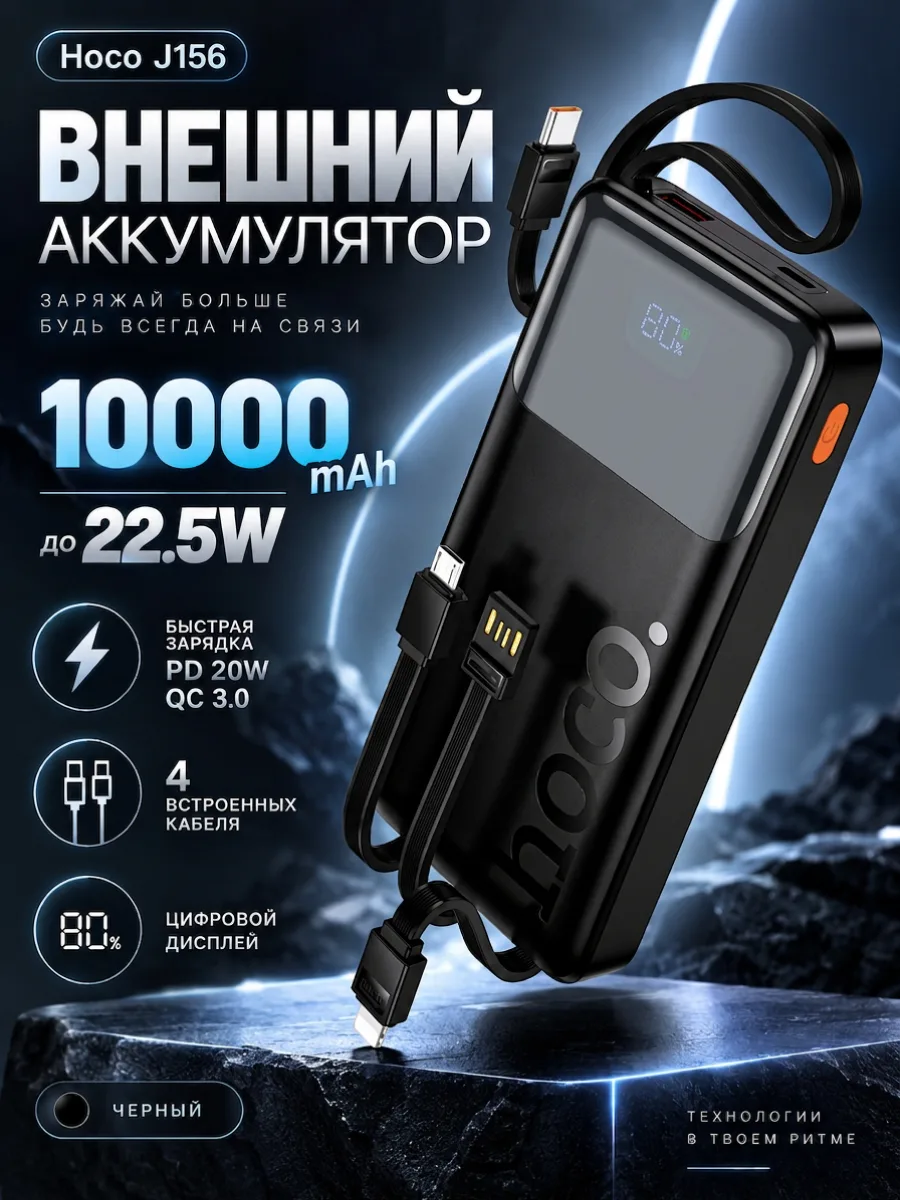 Повербанк Hoco J156 10000 mAh (черный) — фото 1