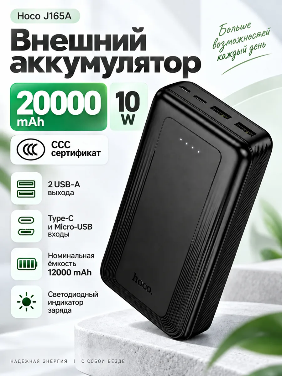 Повербанк Hoco J165A 20000 mAh (CCC, черный) — фото 1